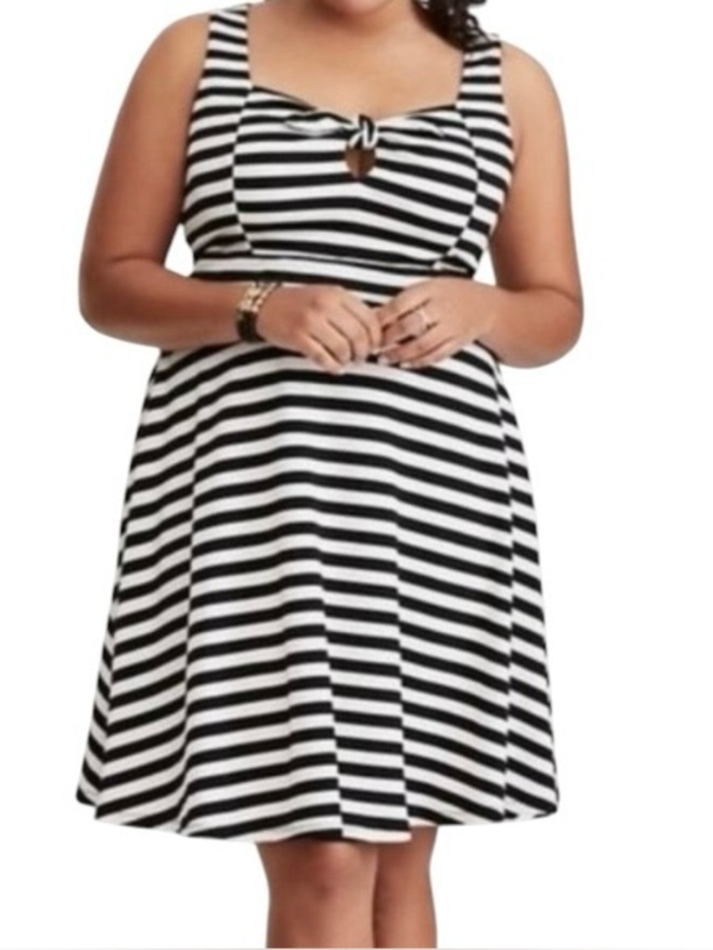 Plus-Size Black and White Striped Midi Dress